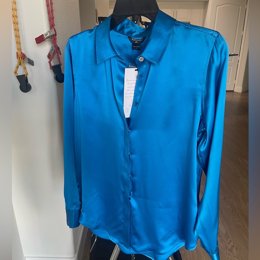 Women's Marciano blue Silk Blouse Top XS